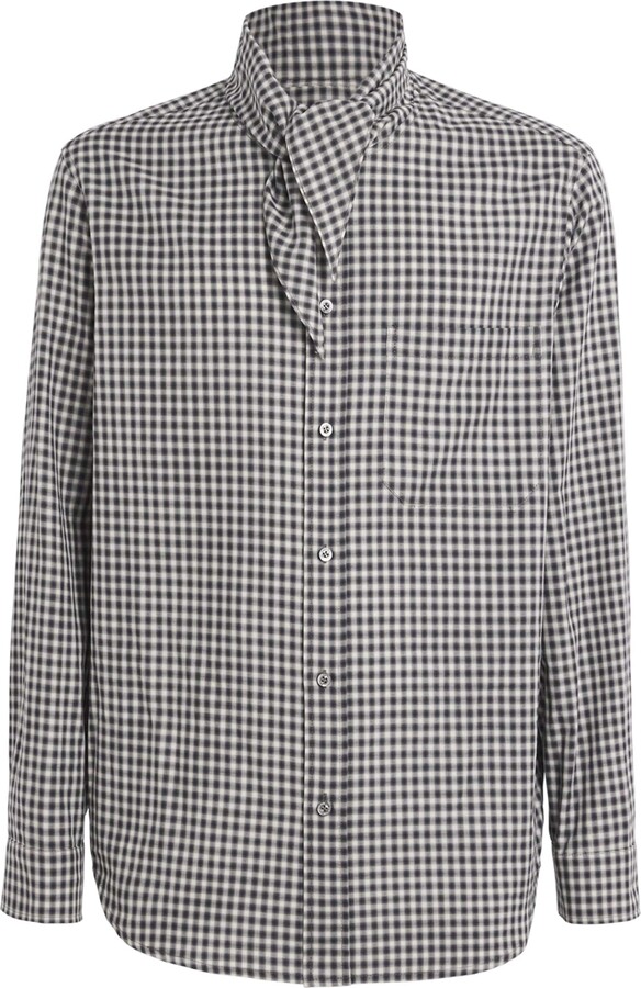 System Cotton Scarf-Collar Check Shirt