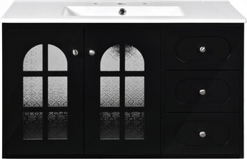 MIAMI CUSTOM FURNITURE & UPHOLSTERY LLC Floating Bathroom Vanity With Ceramic Sink, Wall Mounted Bathroom Cabinet With 3 Drawers & Soft-Close System Cabinet