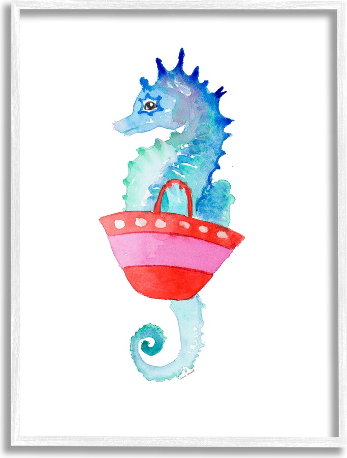 Stupell Indtries Blue Seahorse Red Beach Bag Aquatic Animal,16 x 20,Design by Lanie Loreth