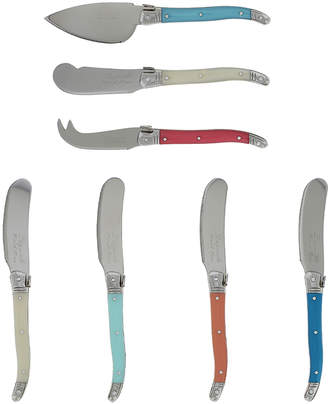 French Home Coral & Blue Seven-Piece Laguiole Cheese Knife & Spreader Set