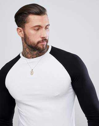 ASOS Design Muscle Long Sleeve Contrast Raglan T-Shirt
