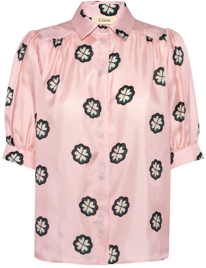 Lisou Betty Pink Love Flower Print Silk Shirt - ShopStyle Tops