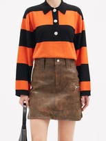 Thumbnail for your product : Ganni Crystal-button Striped Polo Cashmere Sweater - Black Orange