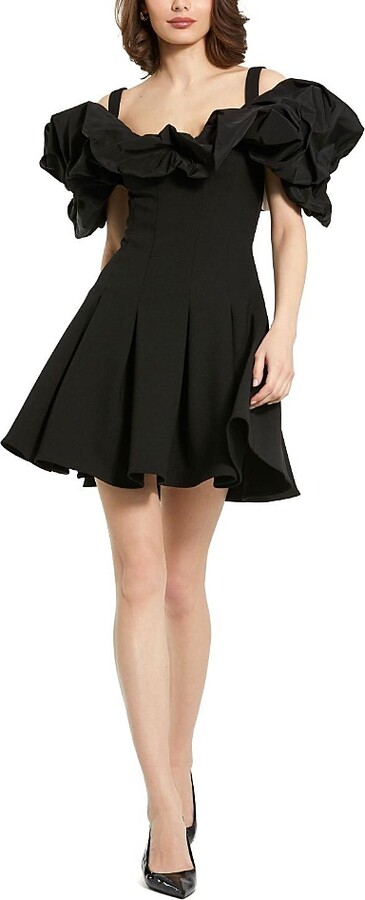 Mac Duggal Crepe Godet Hem Mini Dress with Faille Ruffle