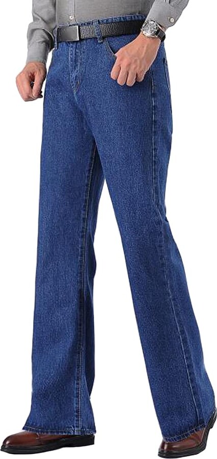 Haorun Men Bell Bottom Jeans Slim Fit Flared Denim Pants 60s 70s Retro Trousers