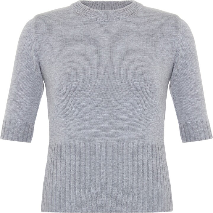 Theo the Label Nomia Ribbed Waist Crew Sweater Tee - Heather Grey