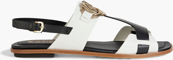 Tod's Embellished two-tone leather slingback sandals