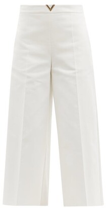 Valentino V-gold Cotton-blend Wide-leg Trousers - White