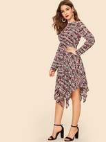 Thumbnail for your product : Shein Hanky Hem Letter Print Knotted Dress