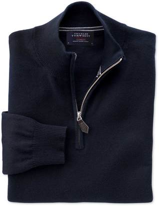 Charles Tyrwhitt Navy cotton cashmere zip neck sweater