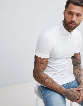 ASOS Design DESIGN longline muscle fit jersey polo with bound curved hem in white