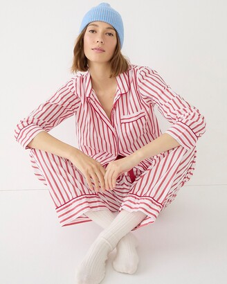 J.Crew Long-sleeve cotton poplin pajama set in red stripe - ShopStyle