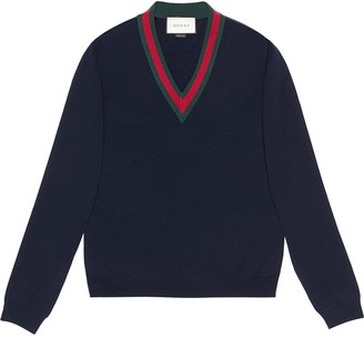 Gucci Wool v-neck sweater with Web