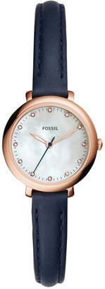 Fossil Women's Jacqueline Blue Leather Strap Watch 26mm ES4083