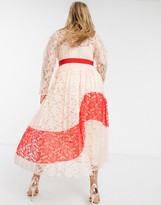 Thumbnail for your product : Little Mistress Plus contrast lace pleated midi dress