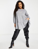 Thumbnail for your product : Yours tunic top with tiered hem in gray