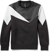 Thumbnail for your product : Neil Barrett Panelled Grained-Leather and Bonded-Jersey Sweatshirt