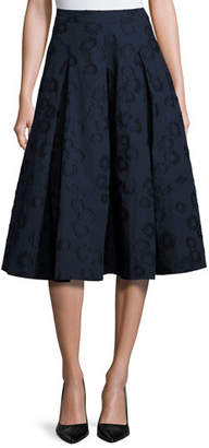 Co Floral Jacquard Box-Pleat Midi Skirt, Navy