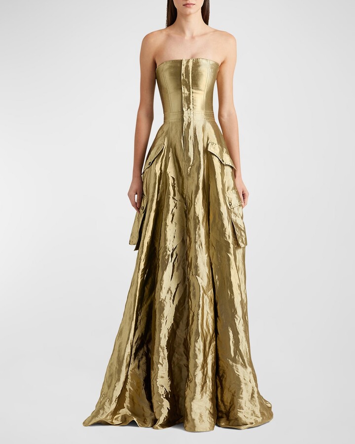 Ralph Lauren Collection Briar Metallic Strapless Utility Gown - ShopStyle Evening  Dresses