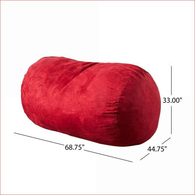 Firefly 6.5 Foot Cylindrical Suede Bean Bag Chair for Adults | Red | Curved