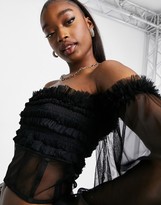 Thumbnail for your product : Lace & Beads exclusive off shoulder tulle top with corset waist in black
