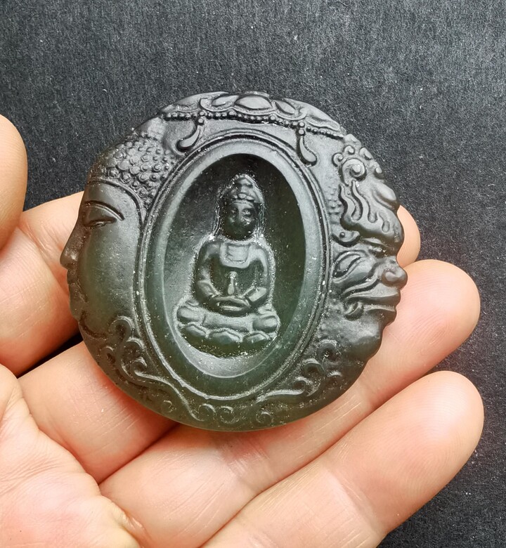 Etsy Buddha Bodhisattva Circle Carving Green Jade Stone Pendant, Double Face Jade, Good Lucky Amulet For Making Handmade Necklace Pendant Jewelry