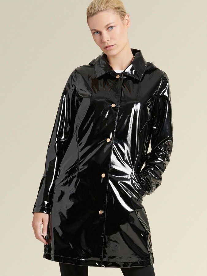 DKNY Donna Karan Women's Glossy Raincoat - Black - Size S - ShopStyle