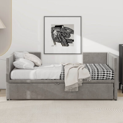 Mercer41 Twin Size Velvet Upholstered Daybed With Pop-Up Trundle