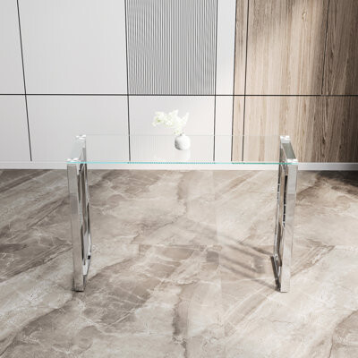 Ivy Bronx Console Table - Stainless Steel Legs And Glass Top For Home Simple Elegant