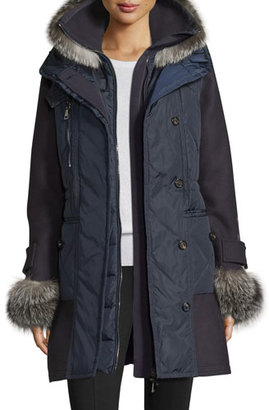 Moncler Elestoria Two-Piece Puffer Coat w/Fur Trim, Navy - ShopStyle