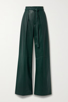 Thumbnail for your product : Loro Piana Kyle Alabama Belted Leather Wide-leg Pants - Dark green