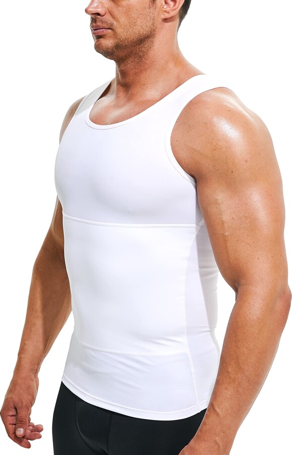 Junlan Men's Compression Shapewear Chest Binder Crop Top Body Shaper  Breathable Stretch Slimming Tight Undershirt Workout Vest Tank Top