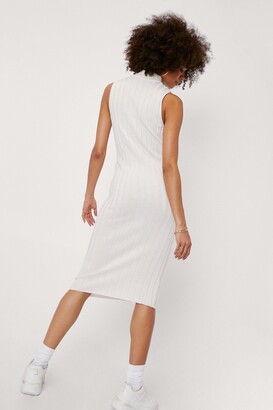 Nasty Gal Womens Ribbed Knitted Racer Midi Dress - White - 10
