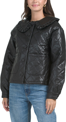 TJMAXX Maribel Faux Leather Quilted Jacket For Women, Cotton/Polyester/Leather