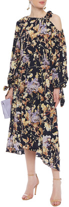 Zimmermann Cold-shoulder Floral-print Stretch-silk Midi Dress