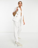 Thumbnail for your product : ASOS DESIGN clean double breasted linen suit blazer in white