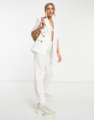 ASOS DESIGN clean double breasted linen suit blazer in white