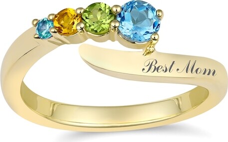 Zales Birthstone Engravable Bypass Ring (2-4 Stones and 1 Line)