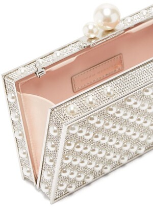 Sophia Webster Clara Pearl And Crystal-embellished Box Clutch - Silver Multi