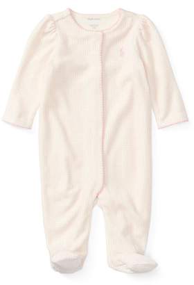Ralph Lauren Childrenswear Velour Scallop-Trim Footie Pajamas, Size Newborn-9 Months