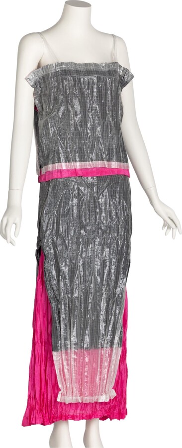 Issey Miyake Vintage Issey Miayke Silver, Pink & Pearl Layered Top Skirt Set