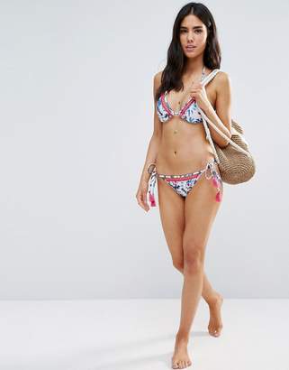 Playful Promises Tropical Floral Bikini Bottoms With Tassel Ties