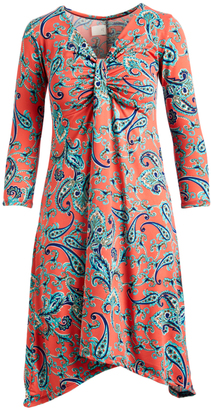 Glam Coral & Blue Paisley Empire-Waist Dress