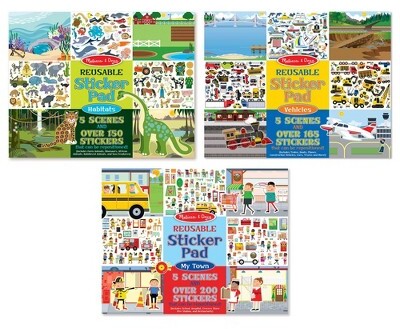 Melissa & Doug Reusable Sticker Pads Set: Habitats, Vehicles, Town: 115 Stickers