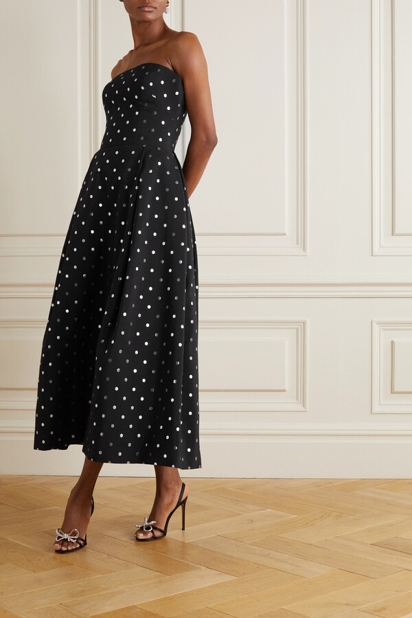 Rasario Strapless Polka-dot Jacquard Midi Dress - Black - ShopStyle
