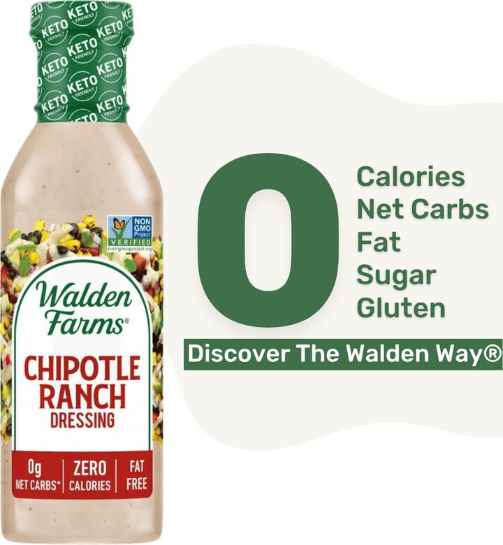 Walden Farms Chipotle Ranch Dressing, 12 oz. Bottle, Fresh and Delicious Salad Topping, Sugar Free 0g Net Carbs Condiment, Smooth and Creamy