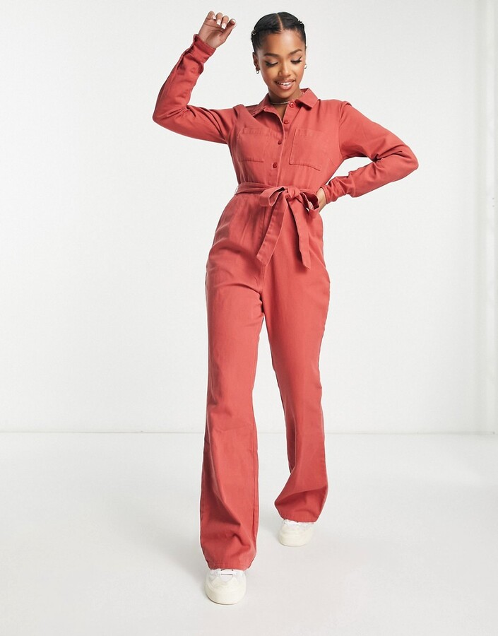 ASOS DESIGN long sleeve twill boilersuit with collar in rust - ShopStyle  Jumpsuits & Rompers