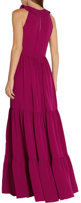 Saloni Suzi Ruffle And Lace-Trimmed Crinkled-Gauze Maxi Dress