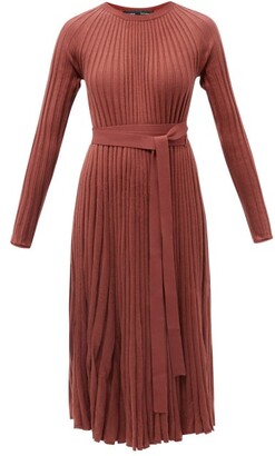 Proenza Schouler Belted Rib-knitted Silk-blend Midi Dress - Burgundy