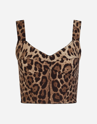 Dolce & Gabbana Bustier Top In Charmeuse With Leopard Print